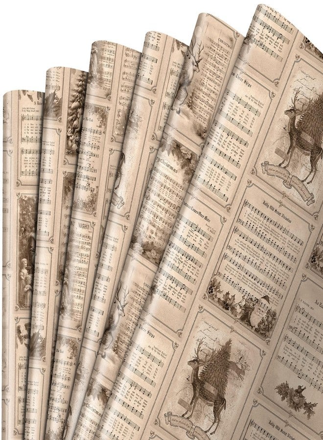 Watersay 12 Pcs Vintage Christmas Music Wrapping Paper 27 x 19 Inch Old Christmas Music Wrap Paper Funny Holiday Gift Packaging Festive Design for Xmas Party Decoration Scrapbooking Arts Craft(Brown) - Image 1